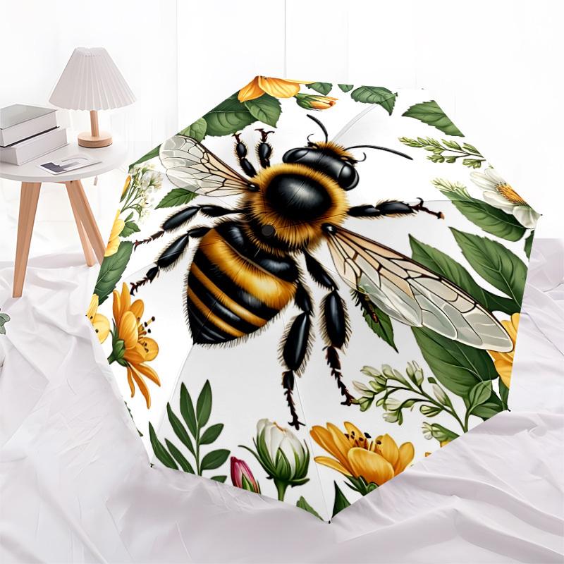 1pc Bee Floral Pattern Automatic Open/Close Umbrella - Portable Collapsible Umbrella with 8-Rib Stability, Fashion Lovers Yy251017113
