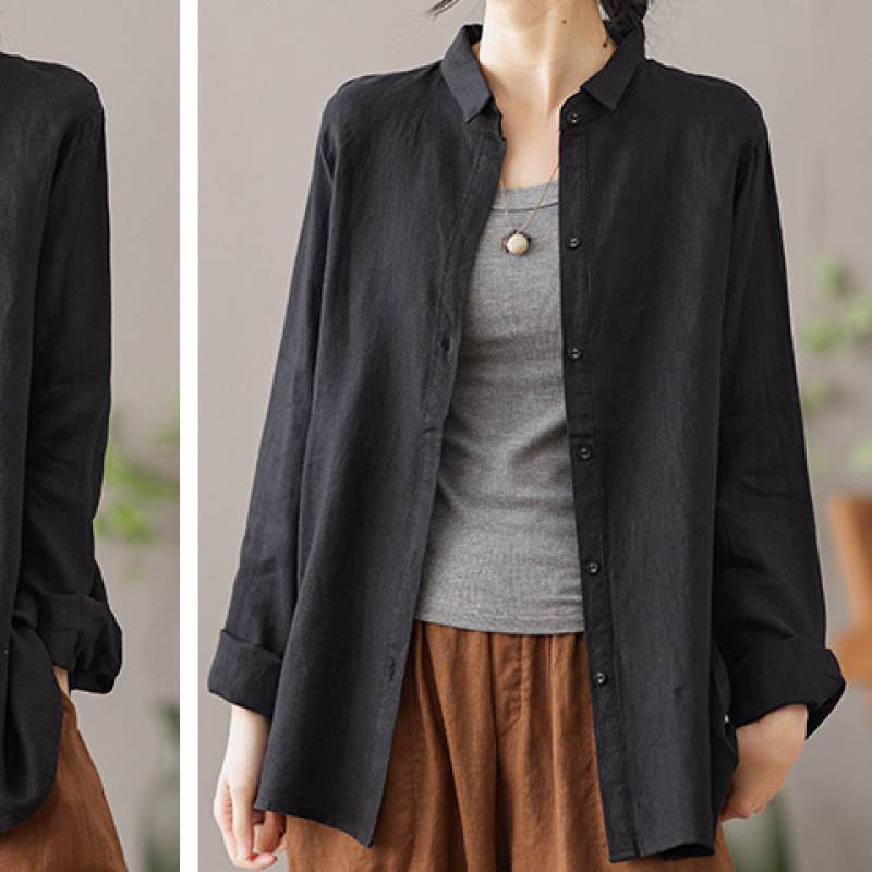 Spring Autumn Button Shirts Casual Turn Down Collar Womens Long Sleeve Blouse
