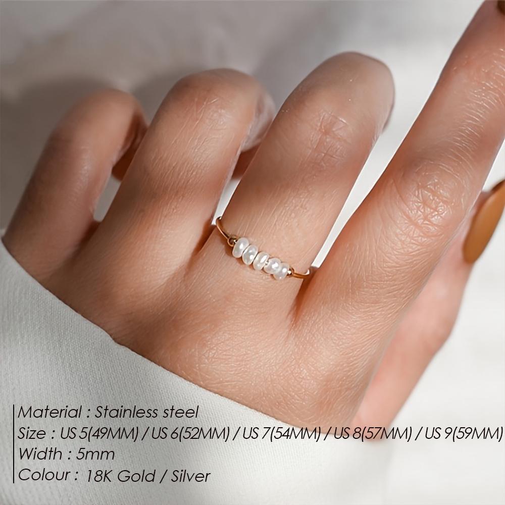 eManco Stainless Steel Boutique Freshwater Pearl Women's Ring High Quality Elegant Wedding Ring Fashion Jewelry Accessories Gift