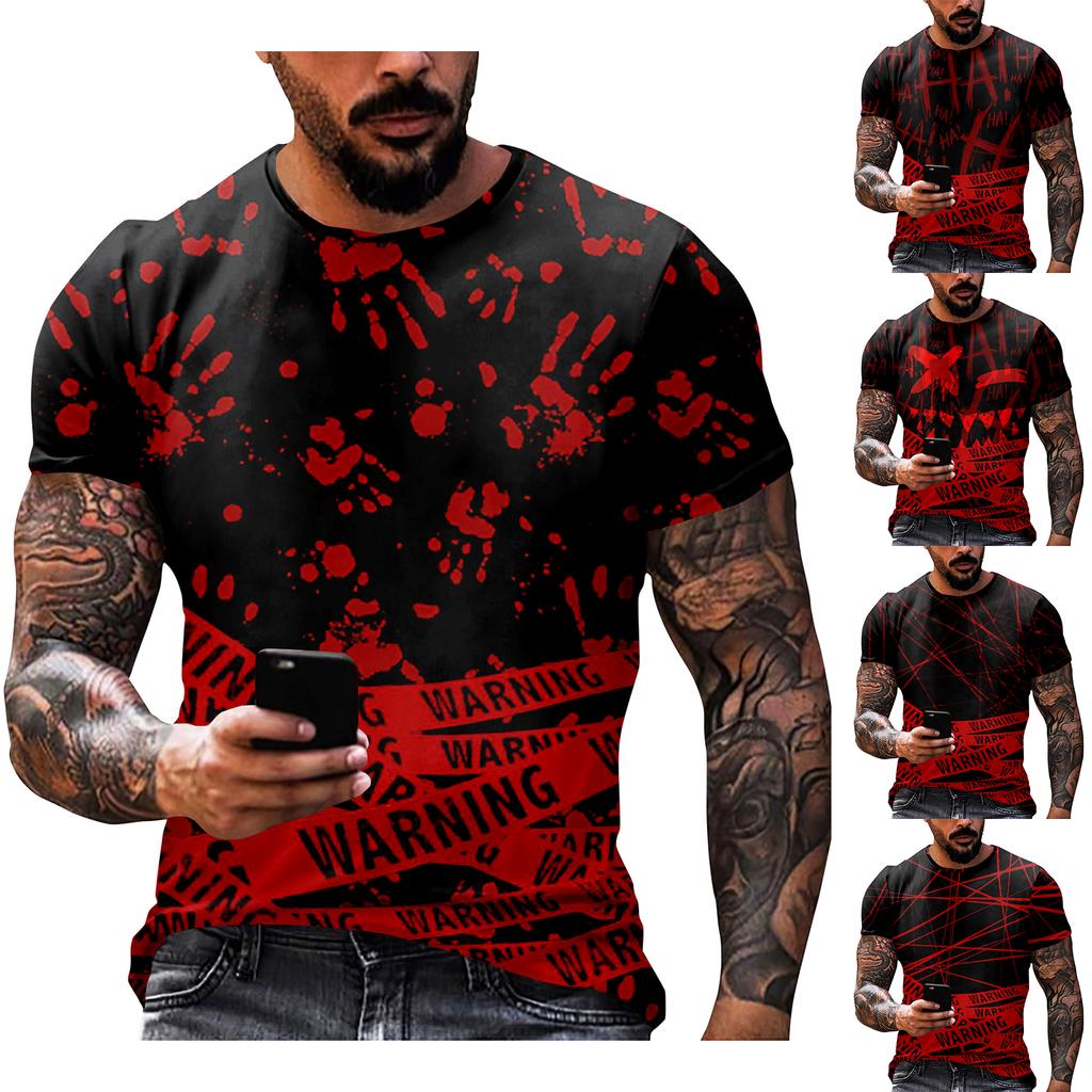Halloween Print - Men's Printed Casual Round Neck Short Sleeved T-shirt