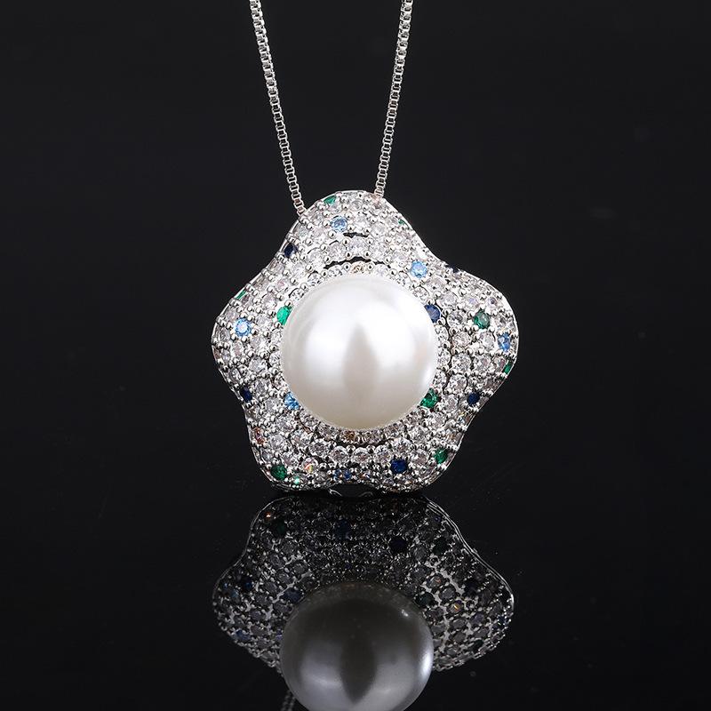 New European and American retro inlaid Austrian fritillary pearl inlaid with colored diamonds creative women's suit 14mm