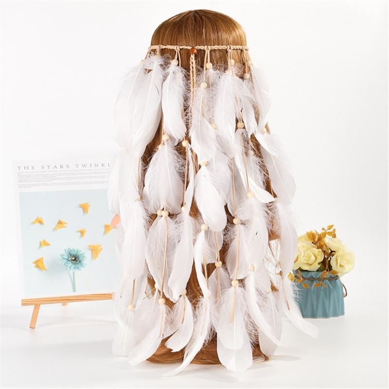 Ethnic Style Headbands with Feather Decors Eye Catching Headbands for Women Photography Headbands for Wedding Party
