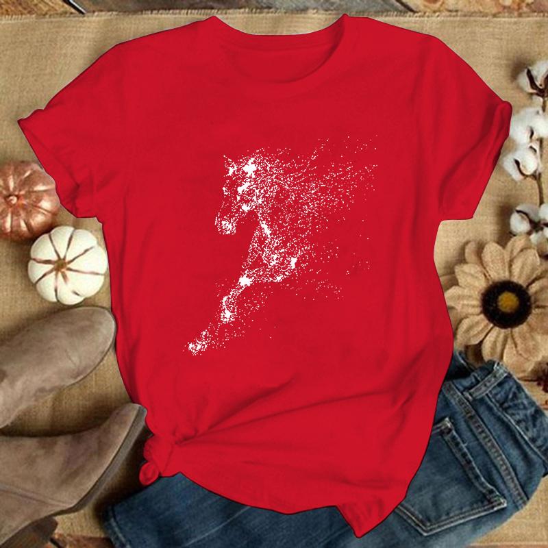 Fashion Horse Print T-shrits For Women Summer Short Sleeve Round Neck Cute Loose T-shirt Creative Personalized Tops