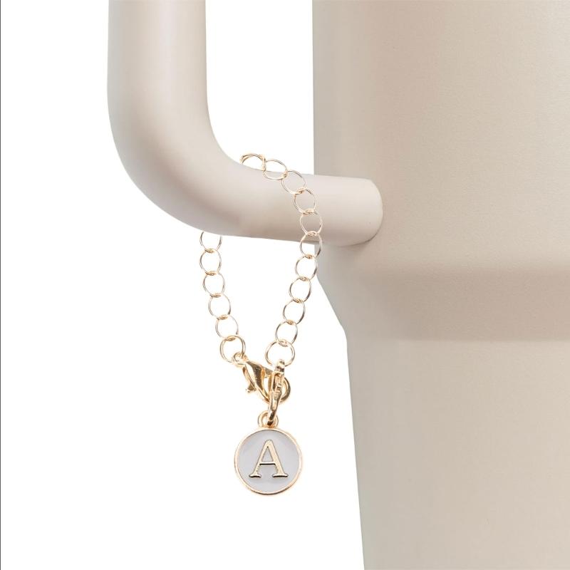 Name Letter Handle Charm Personalized Long Chain Round Pendant with Lobster Clasp Handle Chain for Cup Accessory