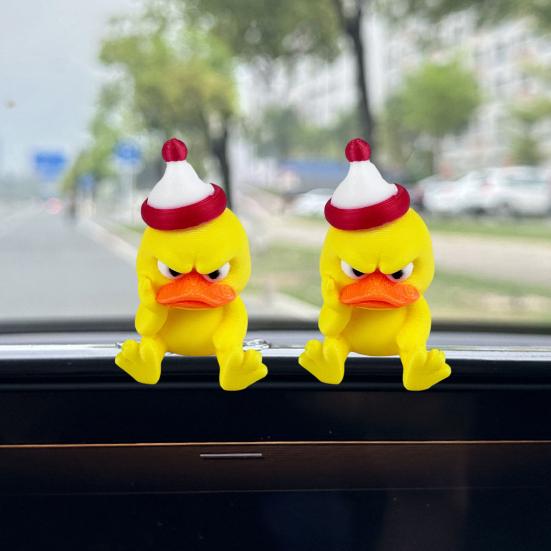 Creative Holiday Gifts 3D Printed Yellow Duck Figurine, Funny Arrogant Statue with Christmas Three Dimensional Figurine Hat, Miniature Ornament