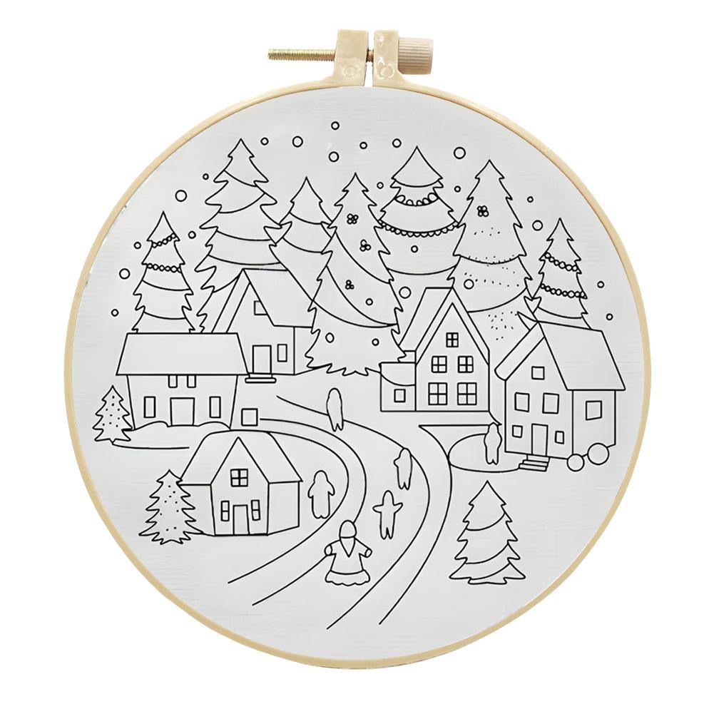 Kit d'Entraînement aux Points de Broderie de Noël avec Tambour à Broder Fils de Couleur et Aiguilles pour Débutants Kit de Point de Croix DIY