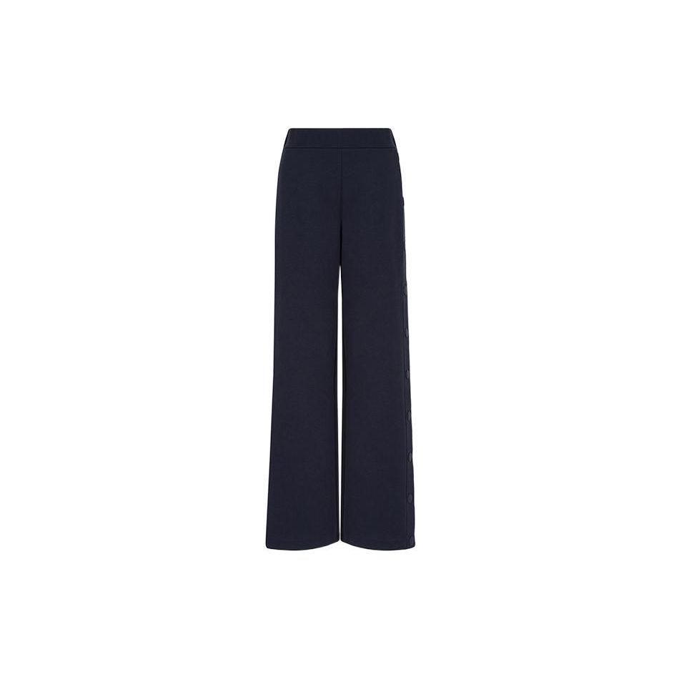 Emporio Armani Solid Color Loose Fit Side Button Straight Leg Casual Pants Women bottoms Black 3L2P6C2JYWZ-0922