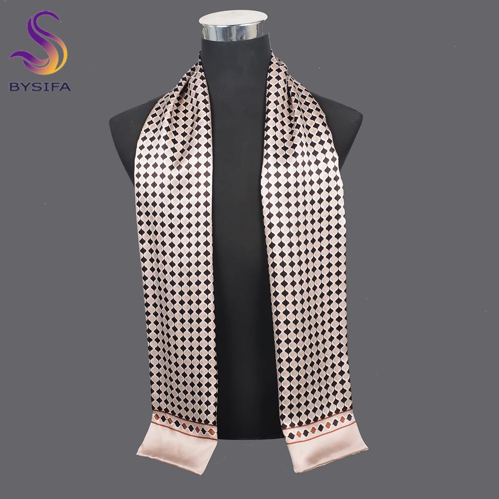 [BYSIFA] Light Coffee Men Scarves  New Design100% Silk Long Scarf Winter Men Neck Scarf Cravat British style Gentleman Scarf