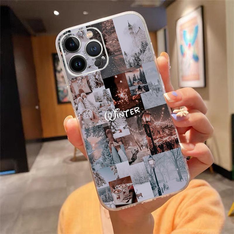 Winter Christmas Snowflake Phone Case Carcasa Funda For iPhone 17 Pro Max Air 16 15 14 13 Pro Max 15 16 Pro 15Plus Case