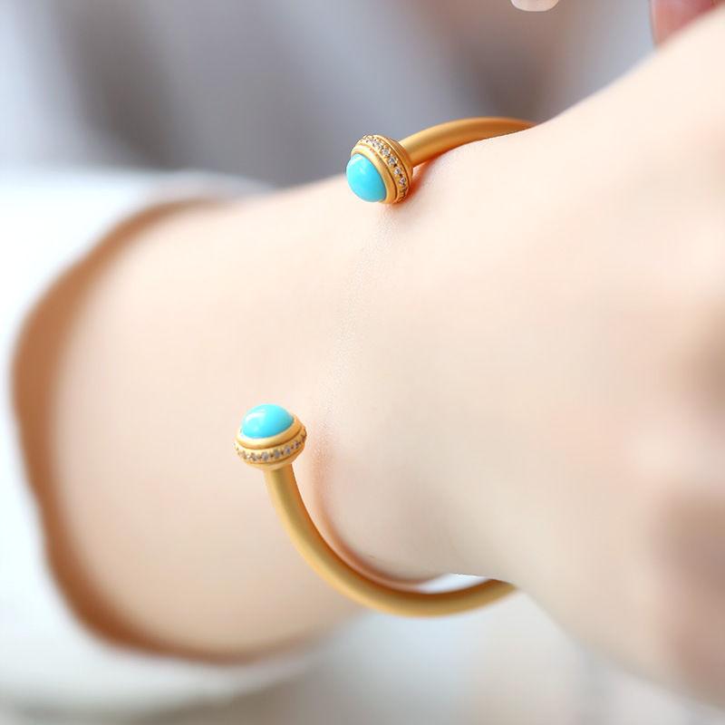 

Вдохновение Новое в древнем золоте, инкрустированное мастерством свежей бирюзы для женщин, простые открывающиеся браслеты, украшения для вечеринок