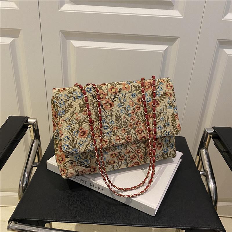 Envelope Bag Summer Flower Printing Cover Type Fashion Casual Shoulder Bag National Style Chain Handbag For Women KTY