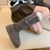 Women's Fashionable Versatile Soft-Sole Winter Warm Fleece-Lined Snow Boots with Fleece Lining Short Boots Non-Slip Casual Cotton Boots