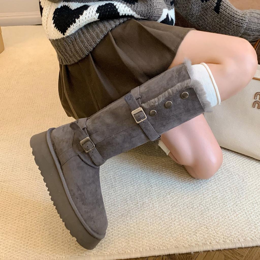 Women's Fashionable Versatile Soft-Sole Winter Warm Fleece-Lined Snow Boots with Fleece Lining Short Boots Non-Slip Casual Cotton Boots