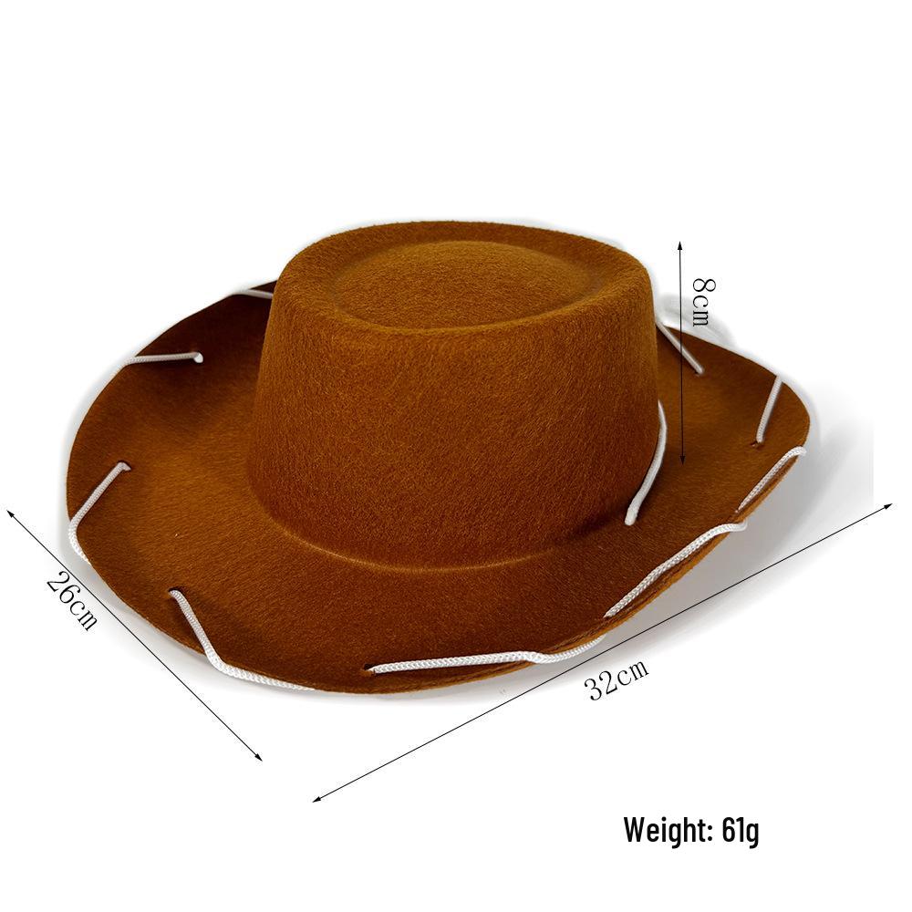 Brown Kids Wide-Brimmed Western Cowboy Hat with Rope Denim