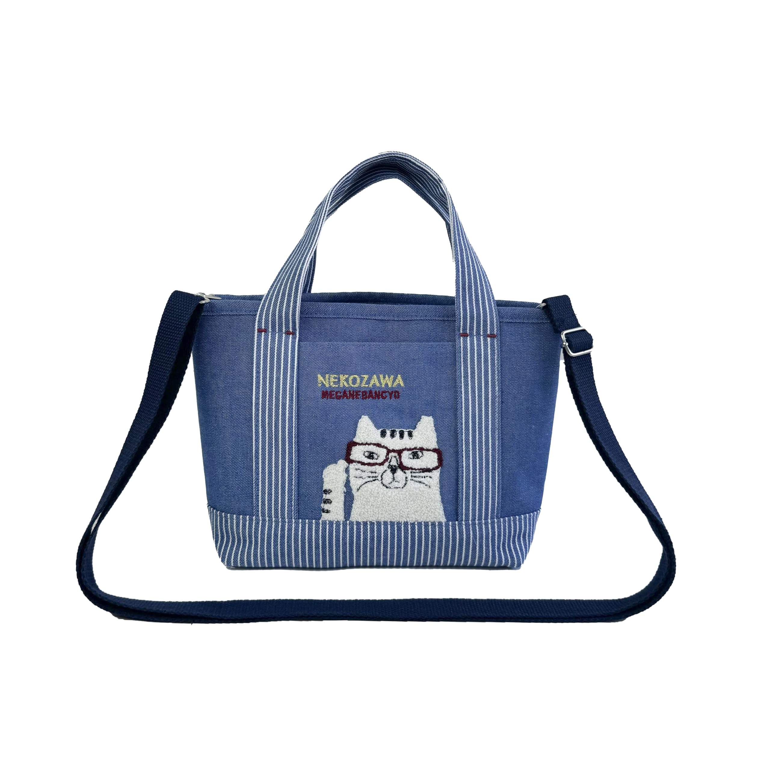 

mini tote shoulder cat BL [Kusuguru Japan] Pre-dyed denim-style bag, design, синий