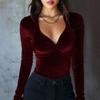 Women's ,Color Fashionable Elegant Velvet Slim,Fit Long,Sleeve Top