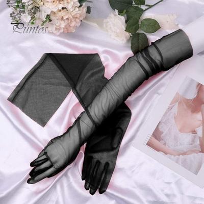 1 Paar Armstulpen für Abschlussbälle für Damen, durchsichtiges Netzgewebe, dünn, plissiert, Fünffinger-Aufführungen im literarischen Stil, Braut, Hochzeit, Foto-Requisite, Armmanschetten