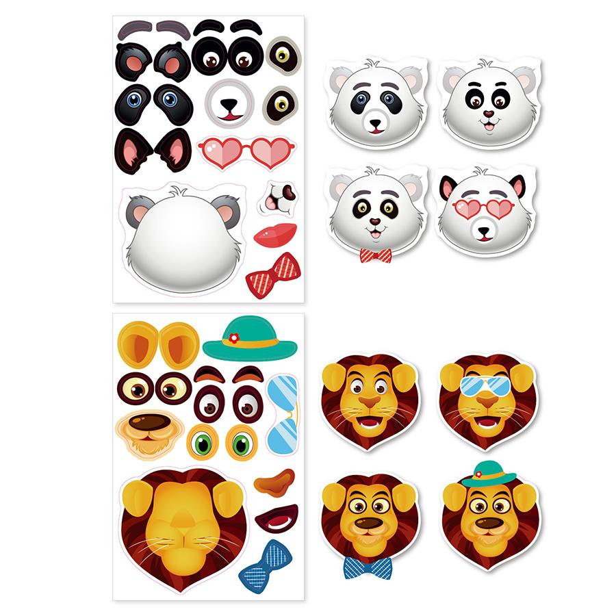 12pcs Face Change Cartoon Animal Stickers DIY Emotion Sitcker for Scrapbook Notebook Cartoon Graffiti Stickers Gifts Party Favor