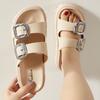 Fashion Hot - Selling Buckled Chunky Sandals | Black Double - Strap Slides with Metal Accents, Ideal for Summer Outfits