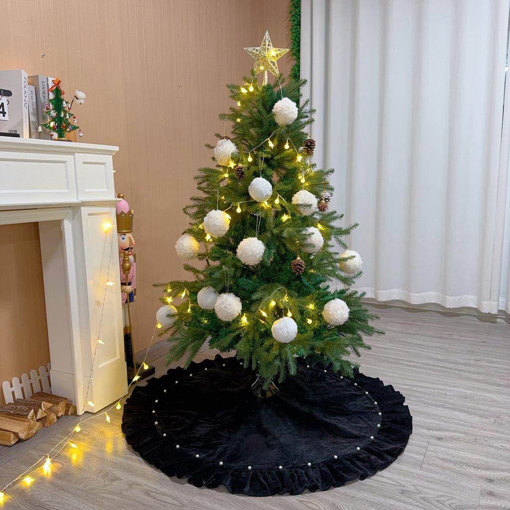 Velvet Christmas Tree Skirt with and Lace Trim, 90 Cm, Holiday Home Decor