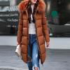 Women's Fashion Big Hair Collar Slim Waist Long Down Cotton Jacket Cotton Coat