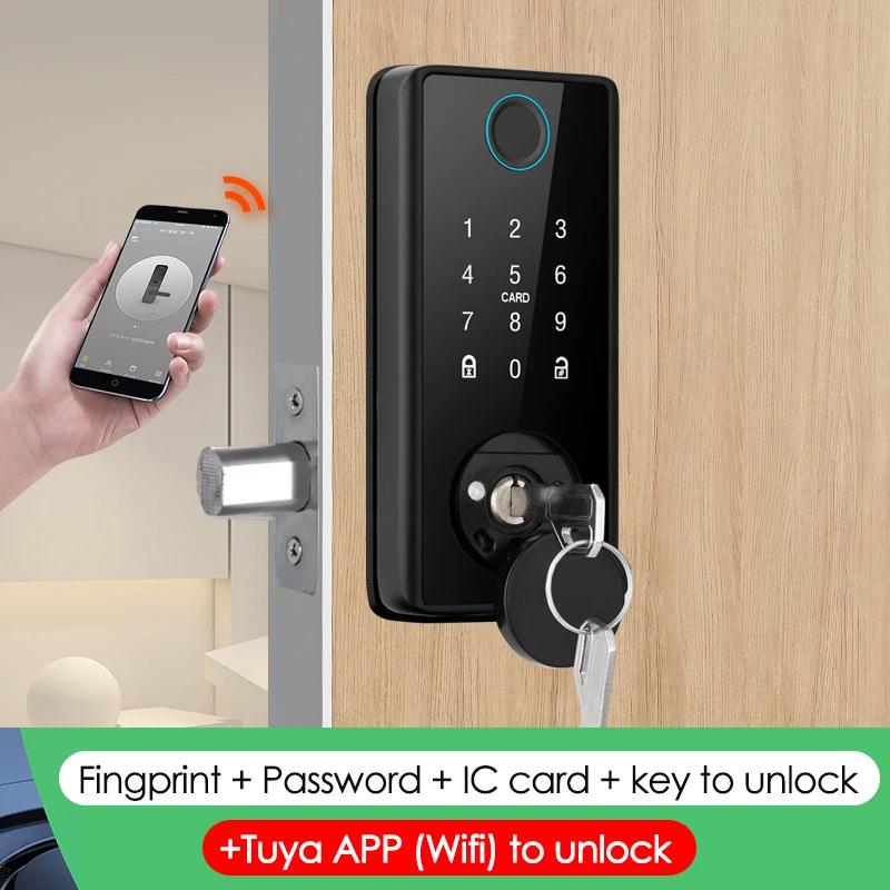 Smart Fingerprint Deadbolt Locks for Indoor Wooden Door Fingerprint/ Key/Password/IC Card Locks Deadbolt Automatic Latch Lock