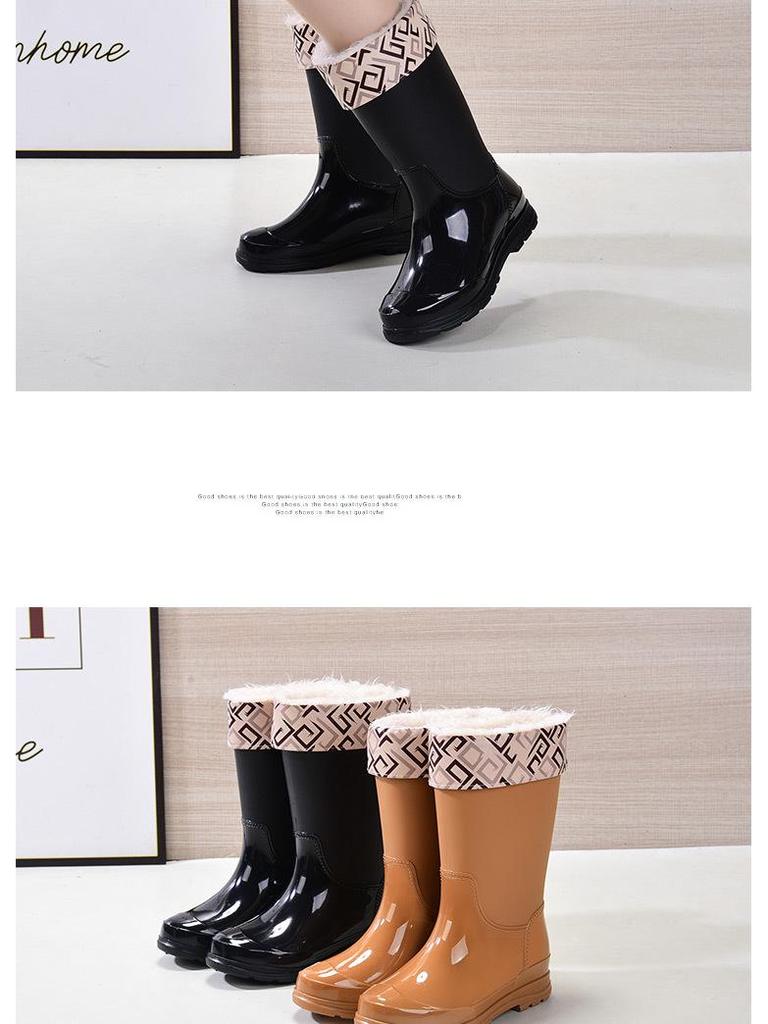 Women's Waterproof Thick-Soled Mid-Calf Rain Boots - Non-Slip, Wear-Resistant, Warm Rubber Shoes for Work and Wading.