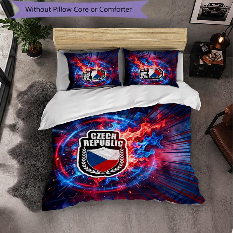 Czech Republi Football Pattern 3 Pieces Bedding Set Soft Microfiber Duvet Cover with Pillow Cases for Bedroom