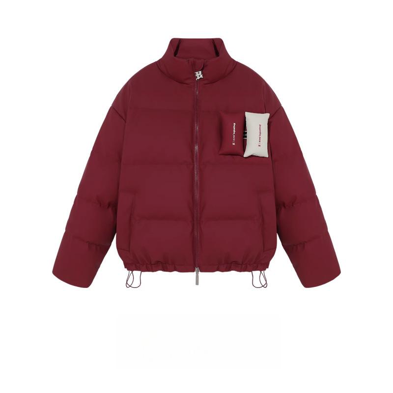 

Winter new thickened stand-up neck cotton clothes men s trendy couple short loose coat women XL бордовий