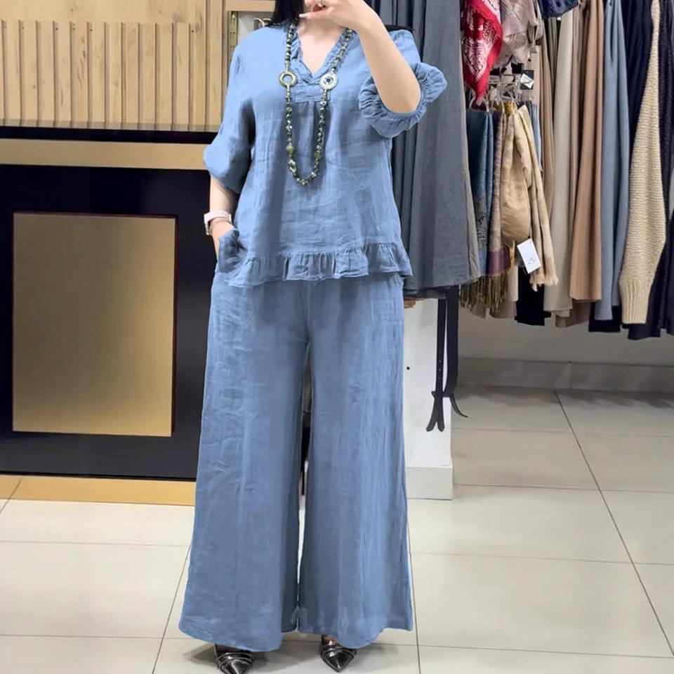 Fashionable Casual Loose Short-sleeved Plus-size Suit for Women