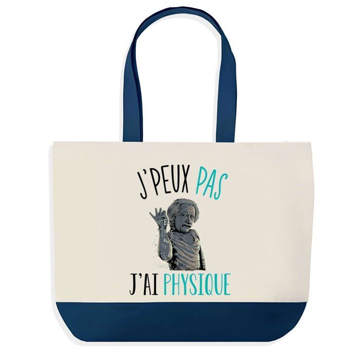 Sac shopping - PLANETEE - J'peux pas Physique - fond bleu - coton 40x45 cm - grand format