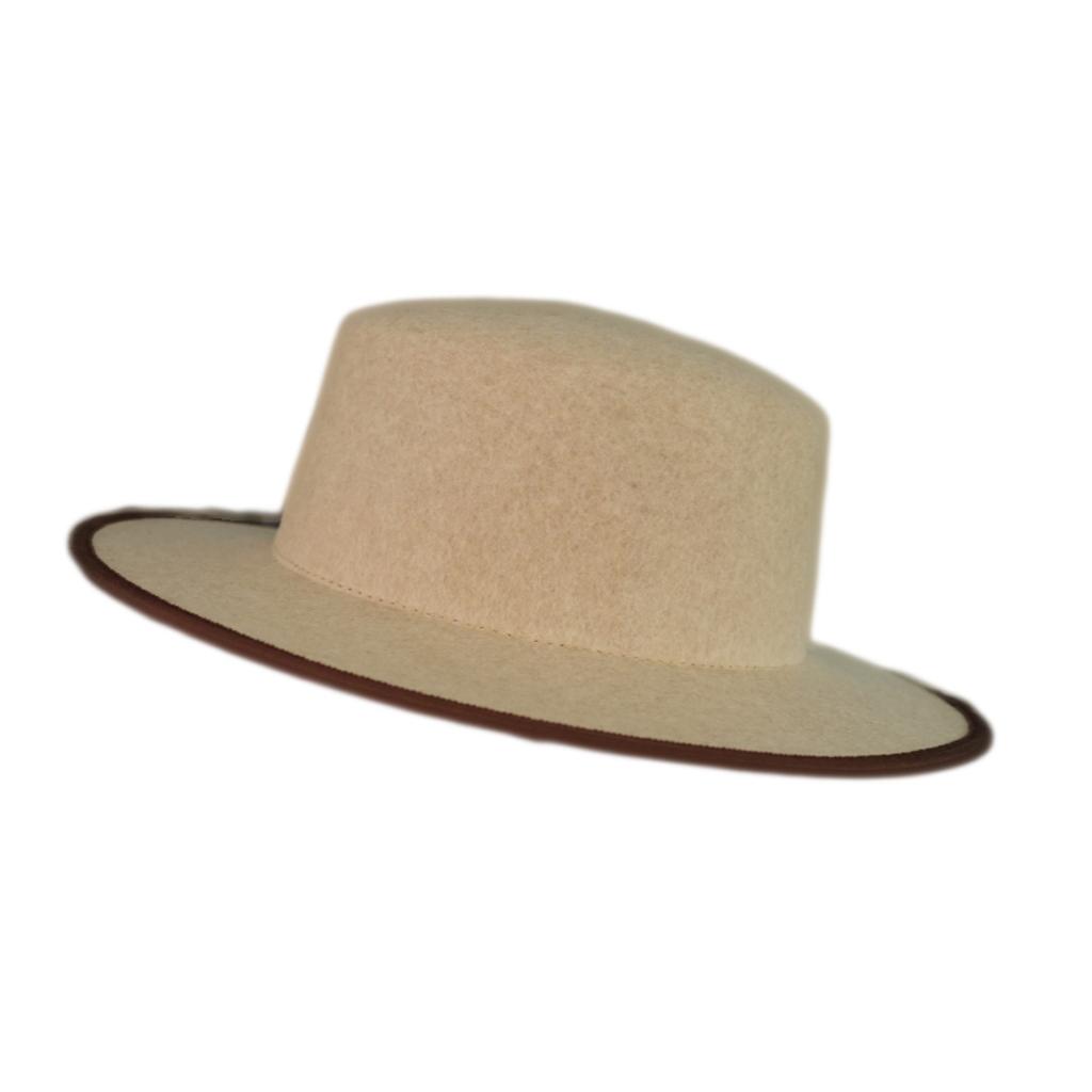 Korean Retro Brown Hemming Wide Brim Wool Woolen Beige Flat Top Top Hat For Men And Women Autumn And Winter Elegant Felt Hat British
