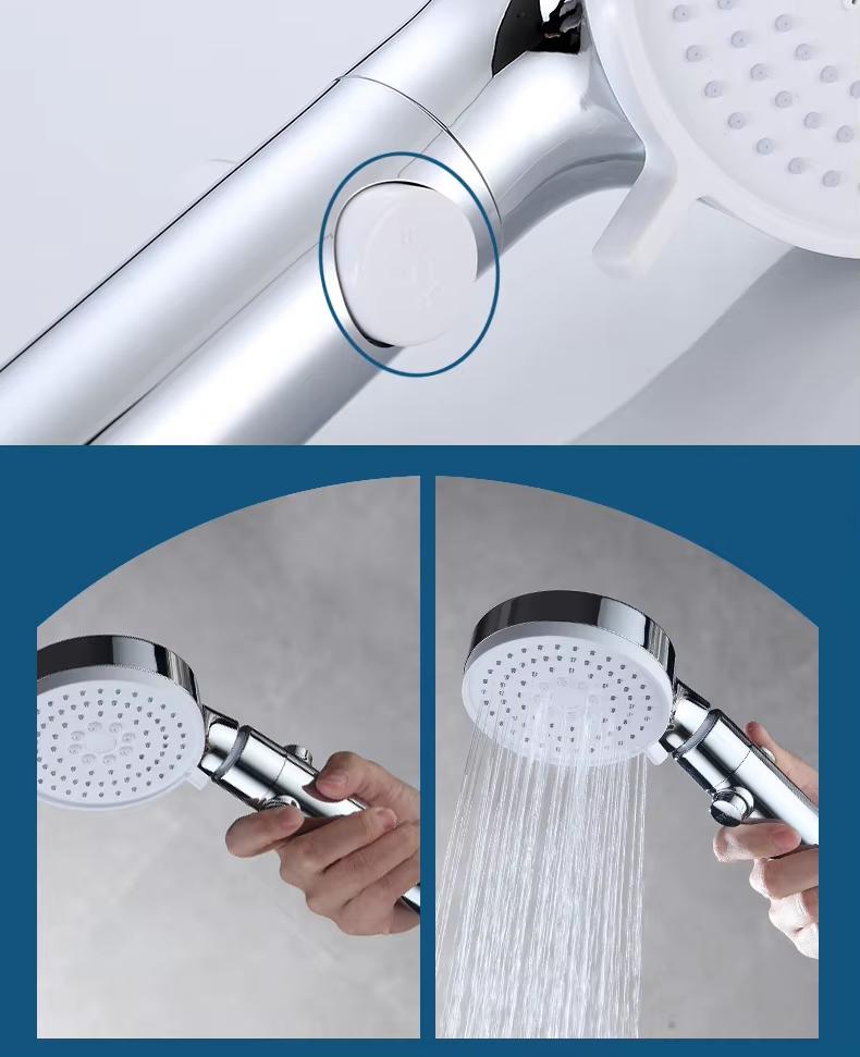 Handheld Shower Head Kit 3 Functions Chrome Shower Head with Hose and Bracket Modern Design Easy Installation Bathroom