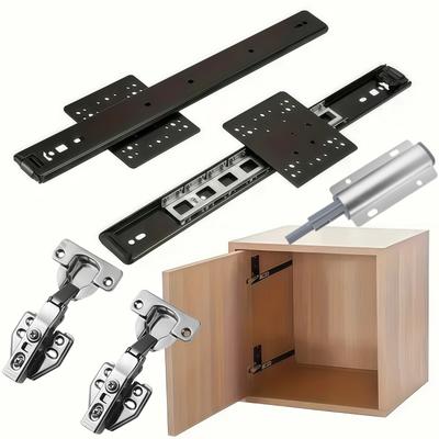5 Pcs Sliding Door Hardware Kit, Space-Saving Hidden Track&Foldable System with Magnetic Closure for Cabinet, Wardrobe&TV Stand