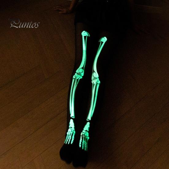 Halloween Skeleton Women Pantyhose Ghost Leg Print Contrast Color Glow at Night Luminous Thin Mesh Terrifying Anti-slip Cosplay Performance Skull
