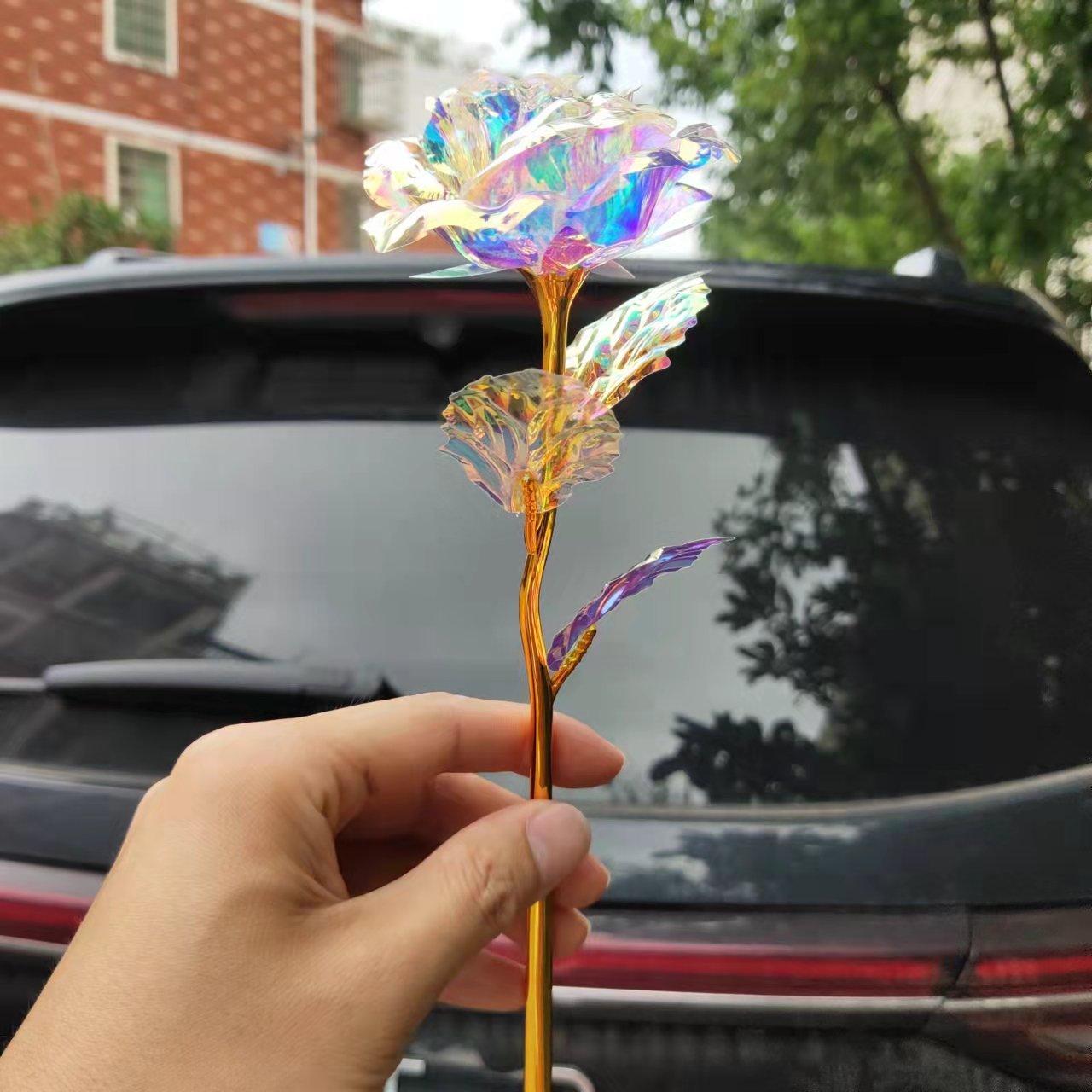 

5Pcs Everlasting Flower PET Colorful Glittering Gold Simulated Rose Flowers, for Outdoor Garden Festival Ceremony Decoration, Table Decoration