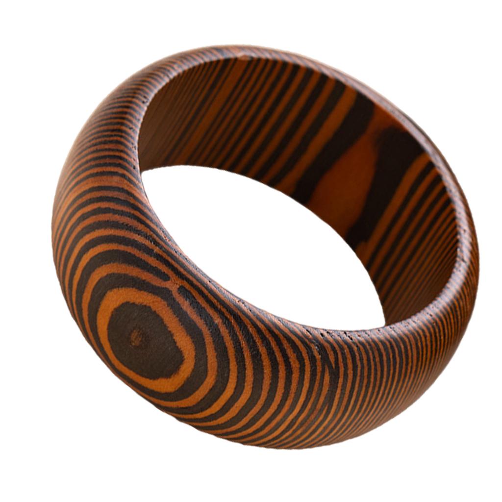 Vintage Ornate Carved Wooden Bangle Bracelet Artistic Wide Cuff For Women Elegant Natural Wood Jewelry Accessory