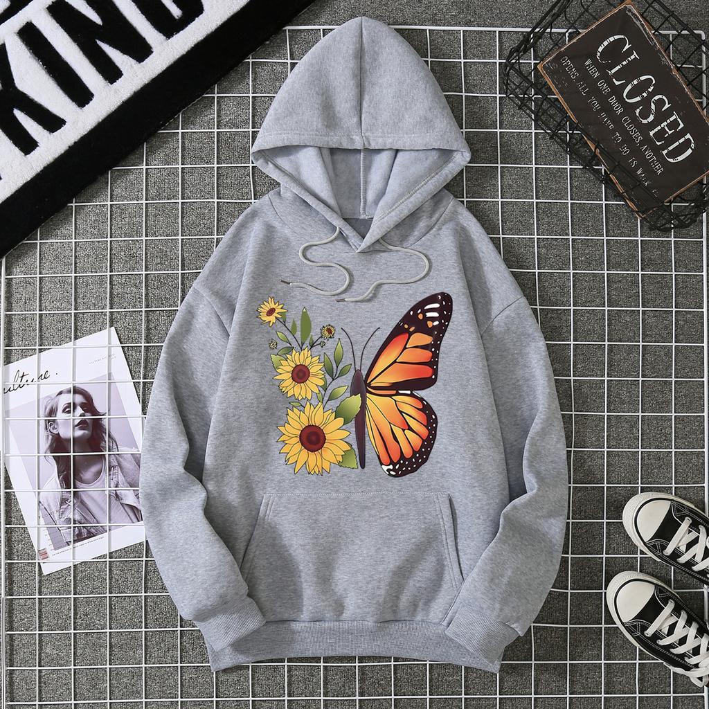 2025 autumn and winter fleece women's sweater threaded cuffs hem loose thermal hooded