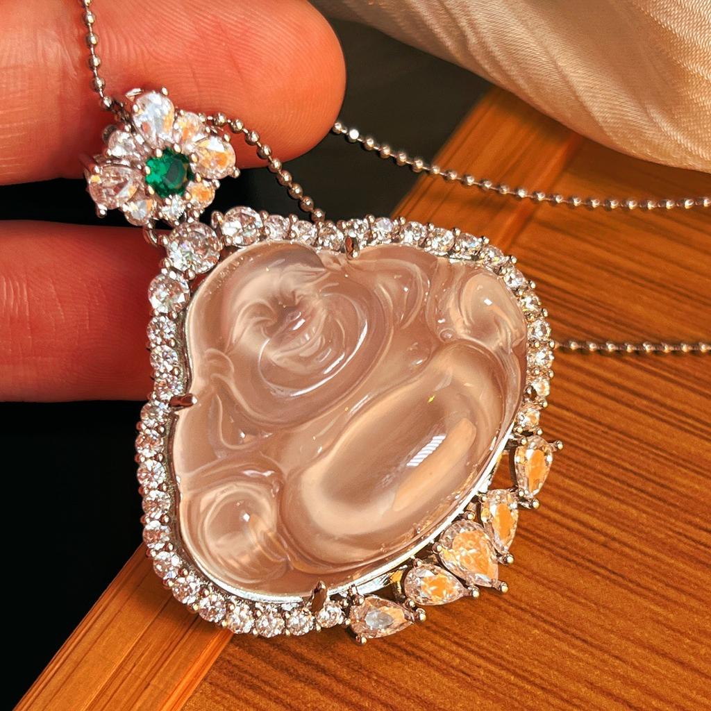 Jade White Ice Light Natural White Chalcedony Pendant Agate Pendant, Real Shot