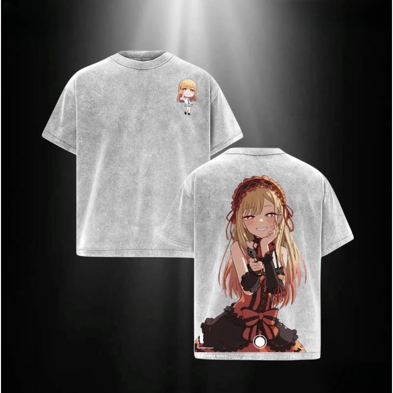 

2026 Anime My Dress-Up Darling T-shirt Marin Washed Oversized T Shirt Summer Short Sleeve Cotton Tees Tops Men Women Clothing S серый