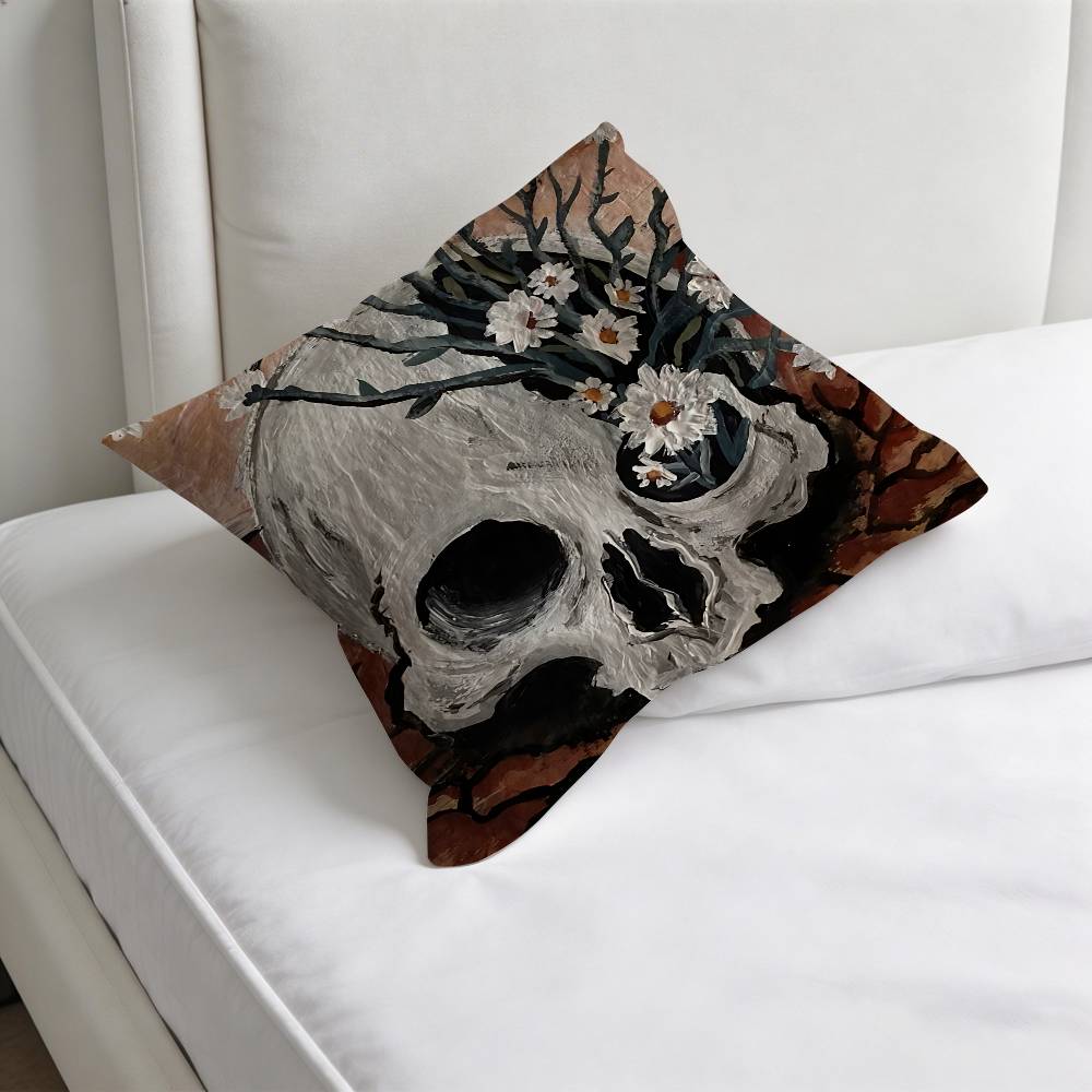 Funny Skull Art Square Pillow Cover Decorative Throw Pillow Case for Sofa Couch Bed Home Car Living Room Decoration