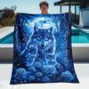 Wolves in Blue-Toned Forest Flannel Throw Blanket - Lightweight Portable All-Season Soft Warm Digital Print with 3 Wolves, Blue