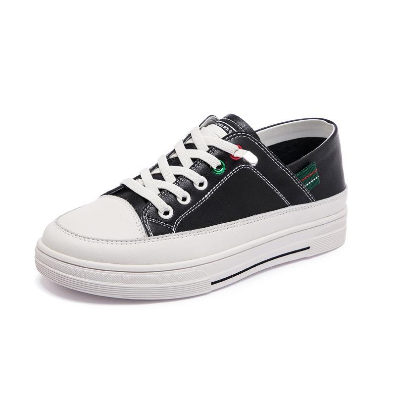 

Spring new cowhide little white shoes casual single shoes flat-soled feet two wear women s shoes low-top student shoes 35 чёрный