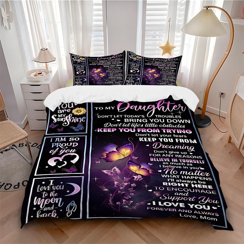 3PCs Daughter Encouragement Quote Design Cover Set, Breathable Fabric, Machine Washable (1 Duvet Cover + 2 Pillowcases) (Without Quilt) Yy250911082