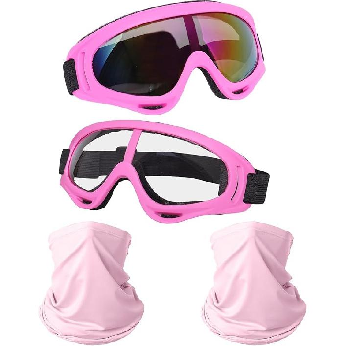 Motorcycle Goggles 2 Pack ATV Dirt Bike Racing Motocross Riding Goggles With Neck Breathable Bandana Balaclava Face Mask Pink+mask