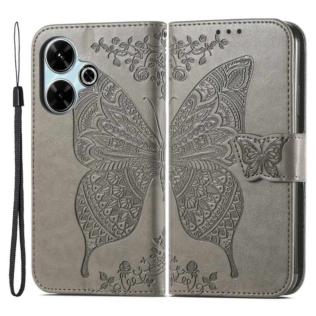 For Xiaomi Redmi 13 5G/13 4G Case Stand PU Leather Phone Cover Butterfly and Flower Imprinted