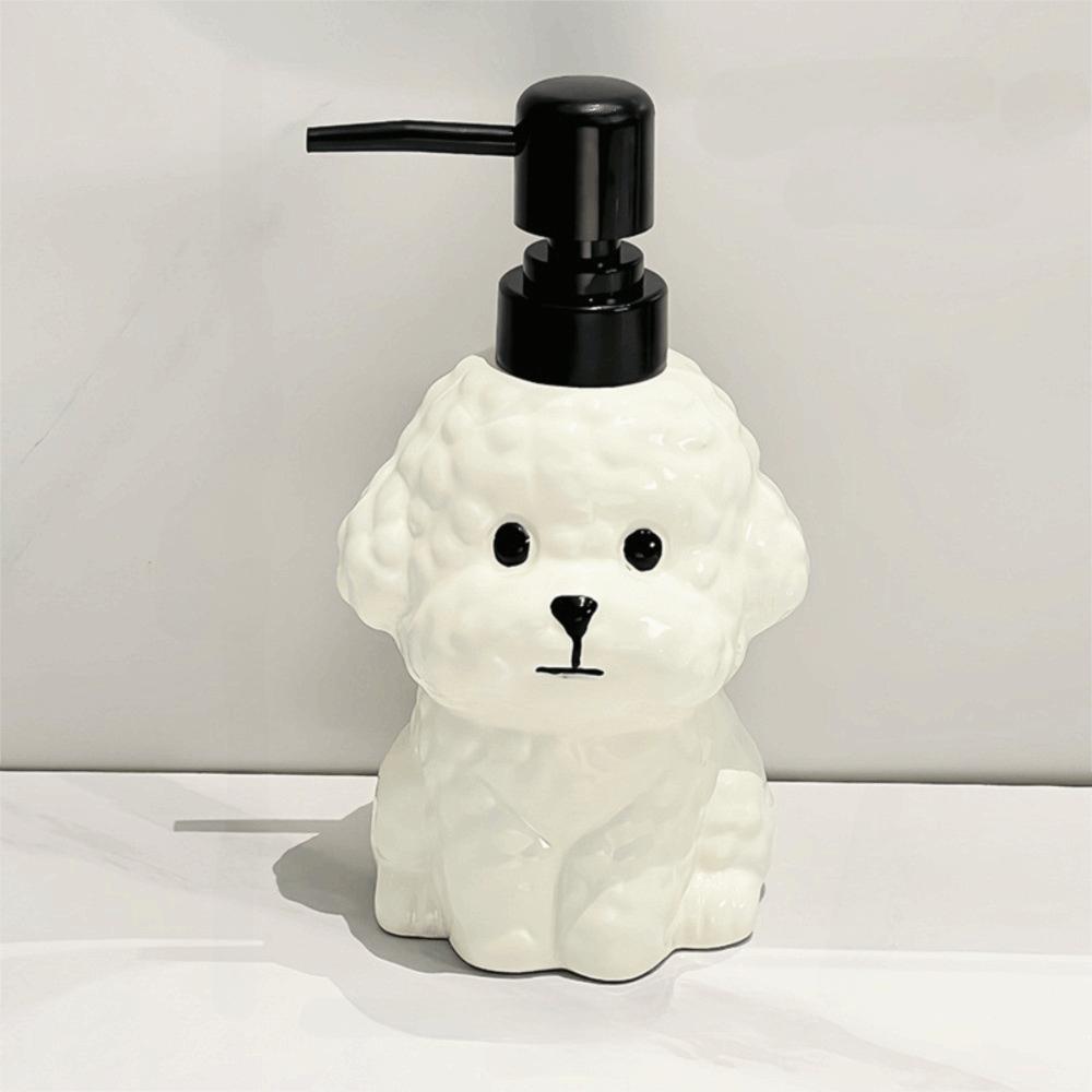 Refillable Bichon Frise Ceramic Soap Dispenser for Soap, Shampoo, and Detergent