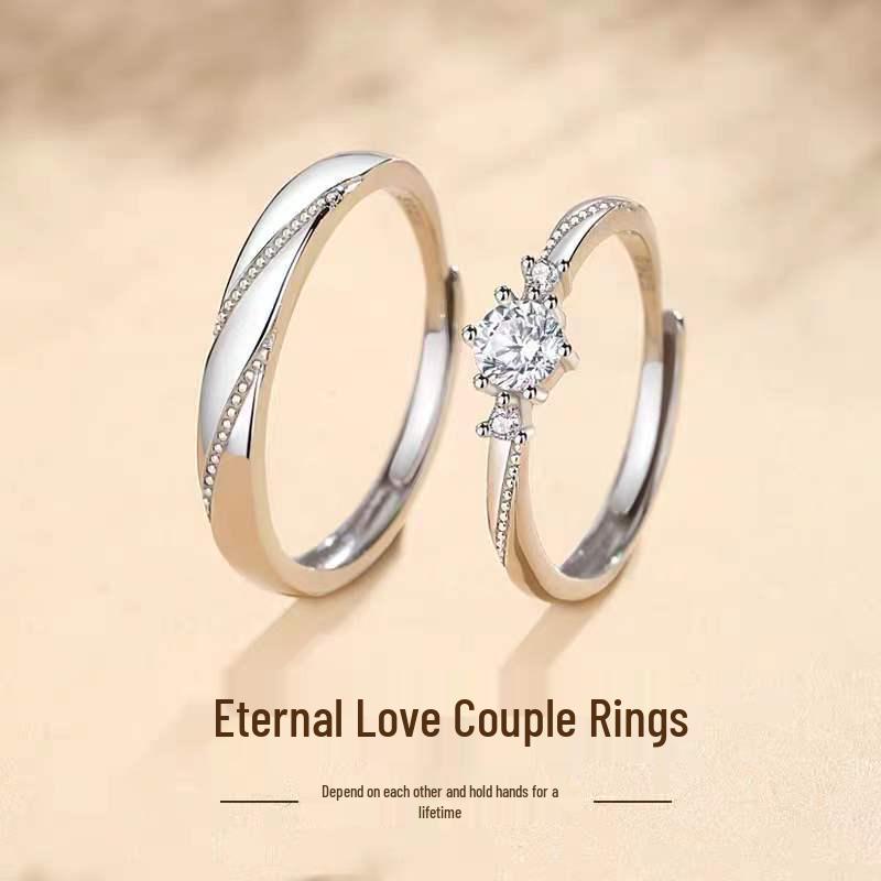 Adjustable S999 Silver Couple Rings - Light Luxury Qixi Valentine's Day Gift