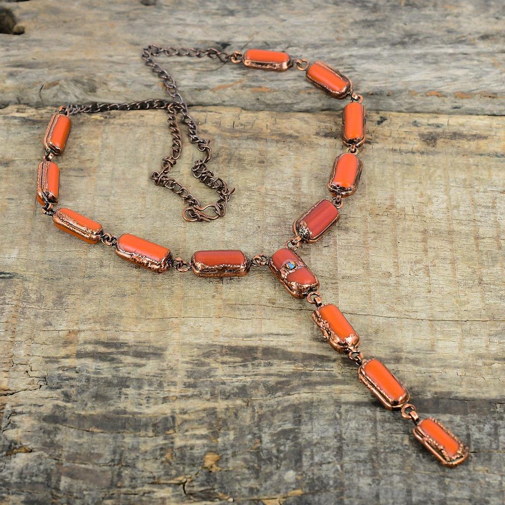 Red Coral Necklace Electroformed Copper Necklace Adjustable Chain Necklace Copper Handmade Jewelry Turquoise Gemstone Necklace Gifts For Her