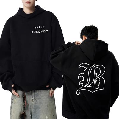 Heißer Rapper BEELE Borondo Doppelseitiges Logo bedruckt schwarze Hoodies Unisex Vintage Hip Hop Streetwear Herren Damen Fleece Sweatshirt